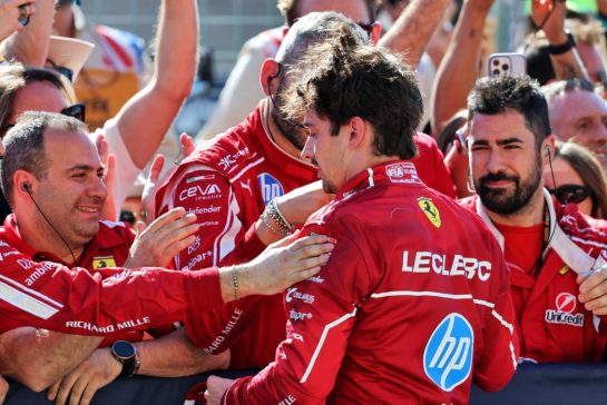 Charles Leclerc (MON) Ferrari celebrates his third position with the team in parc ferme.
19.10.2025. Formula 1 World Championship, Rd 19, United States Grand Prix, Austin, Texas, USA, Race Day.
- www.xpbimages.com, EMail: requests@xpbimages.com © Copyright: Charniaux / XPB Images