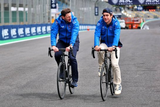 (L to R): Stuart Barlow (GBR) Alpine F1 Team Performance Engineer rides the circuit with Franco Colapinto (ARG) Alpine F1 Team.
06.11.2025. Formula 1 World Championship, Rd 21, Brazilian Grand Prix, Sao Paulo, Brazil, Preparation Day.
- www.xpbimages.com, EMail: requests@xpbimages.com © Copyright: Batchelor / XPB Images