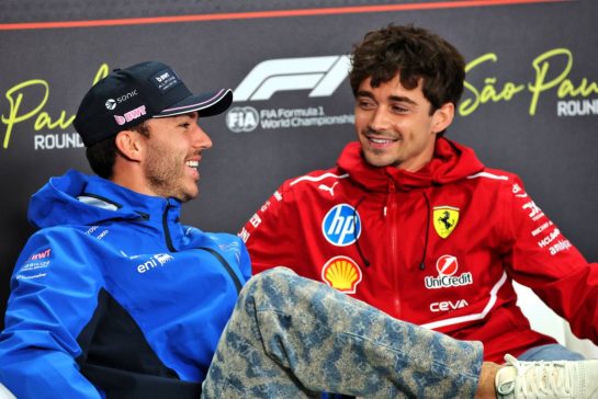 (L to R): Pierre Gasly (FRA) Alpine F1 Team and Charles Leclerc (MON) Ferrari in the FIA Press Conference.
06.11.2025. Formula 1 World Championship, Rd 21, Brazilian Grand Prix, Sao Paulo, Brazil, Preparation Day.
- www.xpbimages.com, EMail: requests@xpbimages.com © Copyright: Batchelor / XPB Images