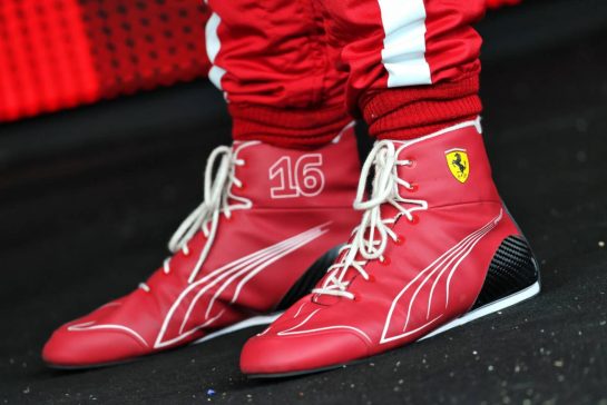The racing boots of Charles Leclerc (MON) Ferrari.
08.11.2025. Formula 1 World Championship, Rd 21, Brazilian Grand Prix, Sao Paulo, Brazil, Sprint and Qualifying Day.
- www.xpbimages.com, EMail: requests@xpbimages.com © Copyright: Charniaux / XPB Images