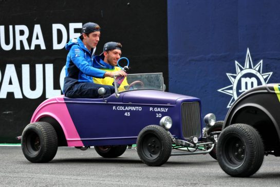 (L to R): Franco Colapinto (ARG) Alpine F1 Team and Pierre Gasly (FRA) Alpine F1 Team on the drivers' parade.
09.11.2025. Formula 1 World Championship, Rd 21, Brazilian Grand Prix, Sao Paulo, Brazil, Race Day.
- www.xpbimages.com, EMail: requests@xpbimages.com © Copyright: Batchelor / XPB Images