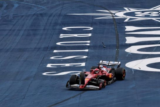 Charles Leclerc (MON) Ferrari SF-25 with damage that led to his retirement from the race.
09.11.2025. Formula 1 World Championship, Rd 21, Brazilian Grand Prix, Sao Paulo, Brazil, Race Day.
- www.xpbimages.com, EMail: requests@xpbimages.com © Copyright: Batchelor / XPB Images