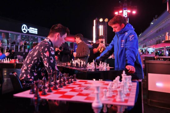 Pierre Gasly (FRA) Alpine F1 Team plays chess in the paddock.
19.11.2025. Formula 1 World Championship, Rd 22, Las Vegas Grand Prix, Las Vegas, Nevada, USA, Preparation Day.
- www.xpbimages.com, EMail: requests@xpbimages.com © Copyright: Moy / XPB Images