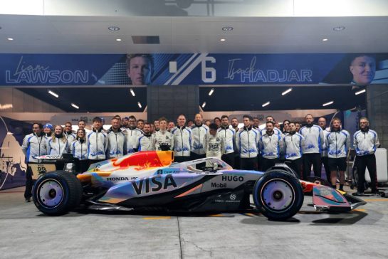 (L to R): Liam Lawson (NZL) Racing Bulls; Alan Permane (GBR) Racing Bulls Team Principal; Peter Bayer (AUT) Racing Bulls Chief Executive Officer; and Isack Hadjar (FRA) Racing Bulls with the team at la Racing Bulls VCARB 02 livery reveal group photograph.
19.11.2025. Formula 1 World Championship, Rd 22, Las Vegas Grand Prix, Las Vegas, Nevada, USA, Preparation Day.
- www.xpbimages.com, EMail: requests@xpbimages.com © Copyright: Batchelor / XPB Images