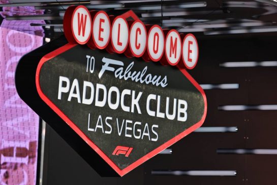 Circuit atmosphere - Paddock Club sign.
20.11.2025. Formula 1 World Championship, Rd 22, Las Vegas Grand Prix, Las Vegas, Nevada, USA, Practice Day
- www.xpbimages.com, EMail: requests@xpbimages.com © Copyright: Batchelor / XPB Images