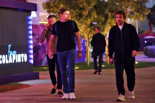(L to R): Max Verstappen (NLD) Red Bull Racing with Fernando Alonso (ESP) Aston Martin F1 Team.
27.11.2025. Formula 1 World Championship, Rd 23, Qatar Grand Prix, Doha, Qatar, Preparation Day.
- www.xpbimages.com, EMail: requests@xpbimages.com © Copyright: Batchelor / XPB Images
