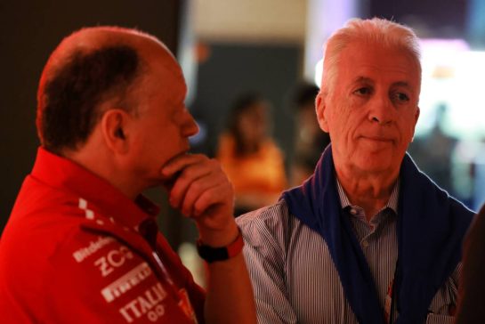 Piero Ferrari (ITA) Ferrari Vice-President with Frederic Vasseur (FRA) Ferrari Team Principal.
27.11.2025. Formula 1 World Championship, Rd 23, Qatar Grand Prix, Doha, Qatar, Preparation Day.
- www.xpbimages.com, EMail: requests@xpbimages.com © Copyright: Moy / XPB Images