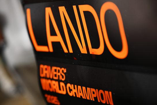 ABU DHABI, UNITED ARAB EMIRATES - DECEMBER 07: Celebration sign for 2025 F1 World Drivers Champion Lando Norris of Great Britain and McLaren during the F1 Grand Prix of Abu Dhabi at Yas Marina Circuit on December 07, 2025 in Abu Dhabi, United Arab Emirates. (Photo by Clive Mason/Getty Images)