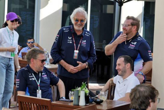 (L to R): Duncan Minto (GBR) Renault Group CFO and Interim CEO; Flavio Briatore (ITA) Alpine F1 Team Executive Advisor; Oliver Oakes (GBR) Hitech Racing; and Dave Greenwood (GBR) Alpine F1 Team Racing Director.
07.12.2025. Formula 1 World Championship, Rd 24, Abu Dhabi Grand Prix, Yas Marina Circuit, Abu Dhabi, Race Day.
- www.xpbimages.com, EMail: requests@xpbimages.com © Copyright: Moy / XPB Images