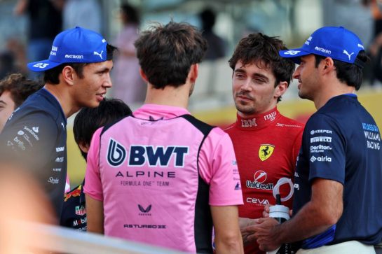 (L to R): Alexander Albon (THA) Atlassian Williams Racing; Pierre Gasly (FRA) Alpine F1 Team; Charles Leclerc (MON) Ferrari; and Carlos Sainz (ESP) Atlassian Williams Racing on the drivers' parade.
07.12.2025. Formula 1 World Championship, Rd 24, Abu Dhabi Grand Prix, Yas Marina Circuit, Abu Dhabi, Race Day.
- www.xpbimages.com, EMail: requests@xpbimages.com © Copyright: Batchelor / XPB Images
