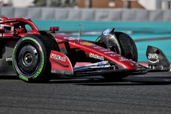 Charles Leclerc (MON) Ferrari SF-25 - front wing.
09.12.2025. Formula 1 Testing, Yas Marina Circuit, Abu Dhabi, Tuesday.
- www.xpbimages.com, EMail: requests@xpbimages.com © Copyright: Moy / XPB Images