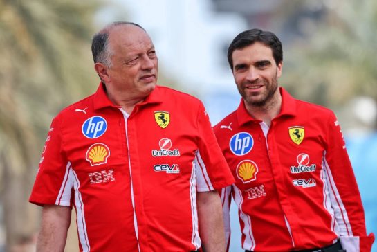 Frederic Vasseur (FRA) Scuderia Ferrari Team Principal and Jerome d'Ambrosio (BEL) Scuderia Ferrari Deputy Team Principal.
11.02.2026. Formula 1 Testing, Bahrain Test One, Sakhir, Bahrain, Day One.
- www.xpbimages.com, EMail: requests@xpbimages.com © Copyright: Charniaux / XPB Images
