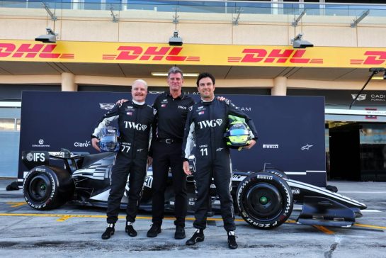 (L to R): Valtteri Bottas (FIN) Cadillac Formula 1 Team with Graeme Lowdon (GBR) Cadillac Formula 1 Team, Team Principal and Sergio Perez (MEX) Cadillac Formula 1 Team.
11.02.2026. Formula 1 Testing, Bahrain Test One, Sakhir, Bahrain, Day One.
- www.xpbimages.com, EMail: requests@xpbimages.com © Copyright: Moy / XPB Images