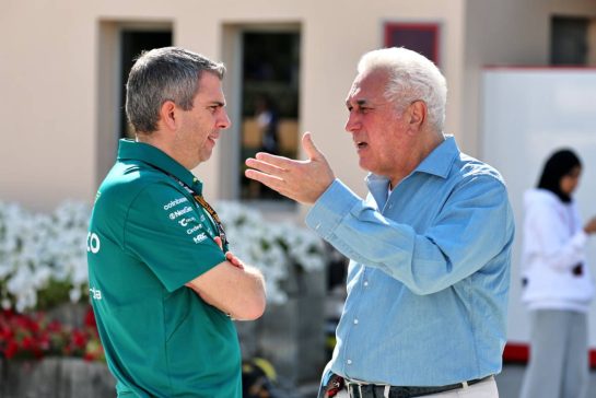 (L to R): Chris Cronin (GBR) Aston Martin F1 Team Chief Engineer Trackside / Senior Race Engineer with Lawrence Stroll (CDN) Aston Martin F1 Team Investor.
18.02.2026. Formula 1 Testing, Bahrain Test Two, Sakhir, Bahrain, Day One.
- www.xpbimages.com, EMail: requests@xpbimages.com © Copyright: Moy / XPB Images