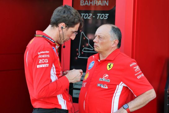 (L to R): Matteo Togninalli (ITA) Scuderia Ferrari Head of Track Engineering with Frederic Vasseur (FRA) Scuderia Ferrari Team Principal.
18.02.2026. Formula 1 Testing, Bahrain Test Two, Sakhir, Bahrain, Day One.
- www.xpbimages.com, EMail: requests@xpbimages.com © Copyright: Moy / XPB Images