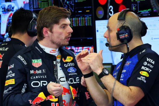 (L to R): Max Verstappen (NLD) Red Bull Racing with Gianpiero Lambiase (ITA) Red Bull Racing Head of Race Engineering.
19.02.2026. Formula 1 Testing, Bahrain Test Two, Sakhir, Bahrain, Day Two.
- www.xpbimages.com, EMail: requests@xpbimages.com © Copyright: Batchelor / XPB Images
