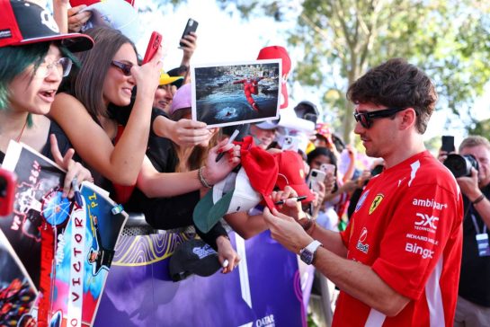 Charles Leclerc (MON) Scuderia Ferrari with fans.
05.03.2026. Formula 1 World Championship, Rd 1, Australian Grand Prix, Albert Park, Melbourne, Australia, Preparation Day.
- www.xpbimages.com, EMail: requests@xpbimages.com © Copyright: Bearne / XPB Images