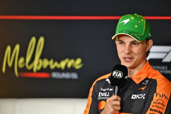 Oscar Piastri (AUS) McLaren F1 Team in the FIA Press Conference.
05.03.2026. Formula 1 World Championship, Rd 1, Australian Grand Prix, Albert Park, Melbourne, Australia, Preparation Day.
- www.xpbimages.com, EMail: requests@xpbimages.com © Copyright: Price	/ XPB Images