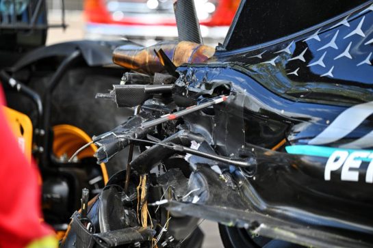 The damaged Mercedes AMG Formula One Team W17 of Andrea Kimi Antonelli (ITA), who crashed in the third practice session.
07.03.2026. Formula 1 World Championship, Rd 1, Australian Grand Prix, Albert Park, Melbourne, Australia, Qualifying Day.
- www.xpbimages.com, EMail: requests@xpbimages.com © Copyright: Price	/ XPB Images