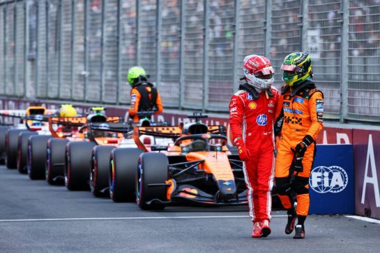 (L to R): Charles Leclerc (MON) Scuderia Ferrari with Oscar Piastri (AUS) McLaren F1 Team in qualifying parc ferme.
07.03.2026. Formula 1 World Championship, Rd 1, Australian Grand Prix, Albert Park, Melbourne, Australia, Qualifying Day.
- www.xpbimages.com, EMail: requests@xpbimages.com © Copyright: Bearne / XPB Images
