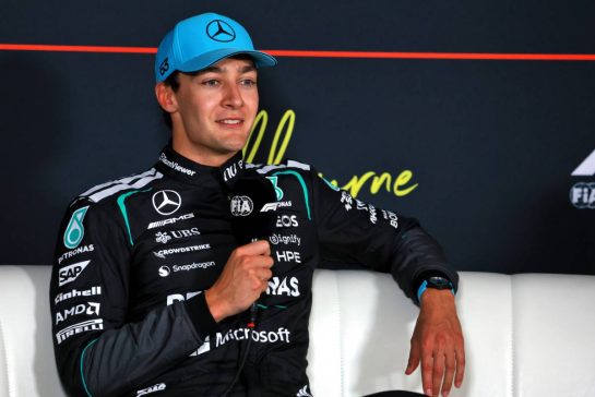 George Russell (GBR) Mercedes AMG Formula One Team in the post qualifying FIA Press Conference.
07.03.2026. Formula 1 World Championship, Rd 1, Australian Grand Prix, Albert Park, Melbourne, Australia, Qualifying Day.
- www.xpbimages.com, EMail: requests@xpbimages.com © Copyright: Moy / XPB Images