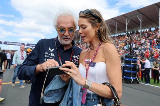 (L to R): Flavio Briatore (ITA) Alpine F1 Team Executive Advisor with Chloe Stroll (CDN) on the grid.
08.03.2026. Formula 1 World Championship, Rd 1, Australian Grand Prix, Albert Park, Melbourne, Australia, Race Day.
- www.xpbimages.com, EMail: requests@xpbimages.com © Copyright: Moy / XPB Images