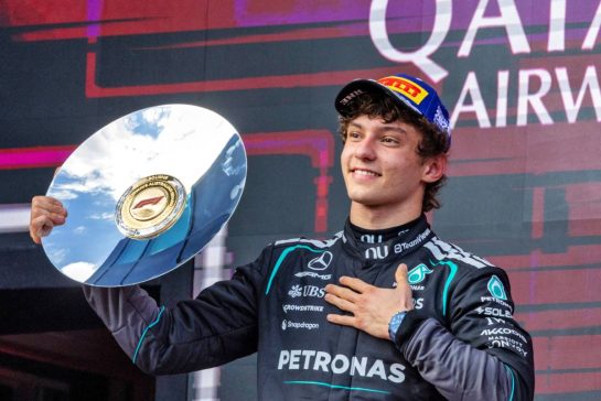 Andrea Kimi Antonelli (ITA) Mercedes AMG Formula One Team celebrates his second position on the podium.
08.03.2026. Formula 1 World Championship, Rd 1, Australian Grand Prix, Albert Park, Melbourne, Australia, Race Day.
- www.xpbimages.com, EMail: requests@xpbimages.com © Copyright: Dunbar / XPB Images