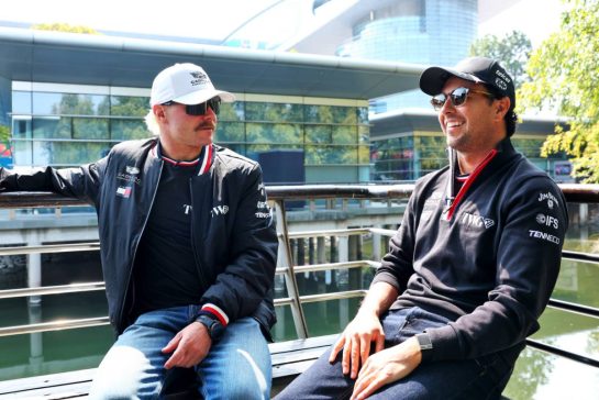 (L to R): Valtteri Bottas (FIN) Cadillac Formula 1 Team with team mate Sergio Perez (MEX) Cadillac Formula 1 Team.
12.03.2026. Formula 1 World Championship, Rd 2, Chinese Grand Prix, Shanghai, China, Preparation Day.
- www.xpbimages.com, EMail: requests@xpbimages.com © Copyright: Bearne / XPB Images