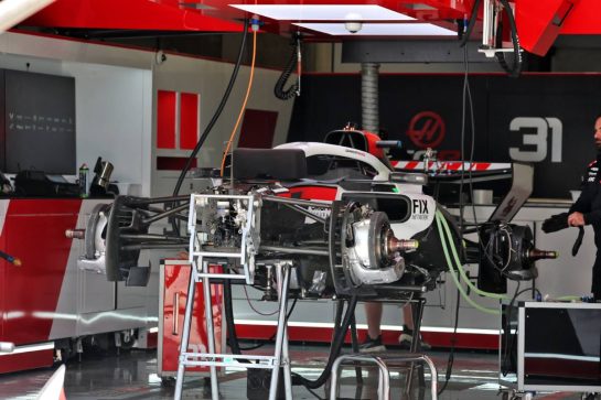 Haas F1 Team VF-26 being prepared in the pit garage.
12.03.2026. Formula 1 World Championship, Rd 2, Chinese Grand Prix, Shanghai, China, Preparation Day.
- www.xpbimages.com, EMail: requests@xpbimages.com © Copyright: Moy / XPB Images