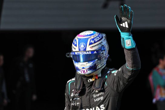 George Russell (GBR) Mercedes AMG Formula One Team celebrates his pole position in Sprint qualifying parc ferme.
13.03.2026. Formula 1 World Championship, Rd 2, Chinese Grand Prix, Shanghai, China, Sprint Qualifying Day.
- www.xpbimages.com, EMail: requests@xpbimages.com © Copyright: Batchelor / XPB Images