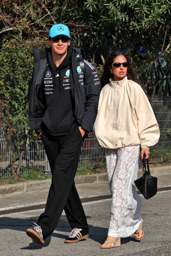(L to R): George Russell (GBR) Mercedes AMG Formula One Team with his girlfriend Carmen Montero Mundt.
14.03.2026. Formula 1 World Championship, Rd 2, Chinese Grand Prix, Shanghai, China, Sprint and Qualifying Day.
- www.xpbimages.com, EMail: requests@xpbimages.com © Copyright: Batchelor / XPB Images