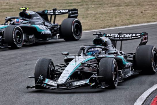 George Russell (GBR) Mercedes AMG Formula One Team W17 and race winner Andrea Kimi Antonelli (ITA) Mercedes AMG Formula One Team W17 at the end of the race.
15.03.2026. Formula 1 World Championship, Rd 2, Chinese Grand Prix, Shanghai, China, Race Day.
- www.xpbimages.com, EMail: requests@xpbimages.com © Copyright: Batchelor / XPB Images