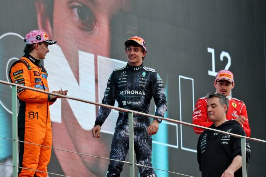 The podium (L to R): Oscar Piastri (AUS) McLaren F1 Team, second; Andrea Kimi Antonelli (ITA) Mercedes AMG Formula One Team, race winner; Charles Leclerc (MON) Scuderia Ferrari, third.
29.03.2026. Formula 1 World Championship, Rd 3, Japanese Grand Prix, Suzuka, Japan, Race Day.
- www.xpbimages.com, EMail: requests@xpbimages.com © Copyright: Batchelor / XPB Images