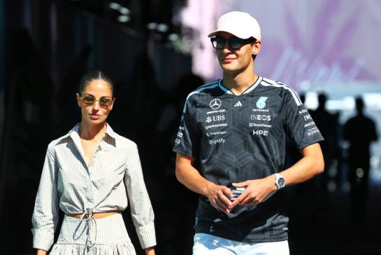 (L to R): Carmen Montero Mundt with her boyfriend George Russell (GBR) Mercedes AMG Formula One Team.
01.05.2026. Formula 1 World Championship, Rd 4, Miami Grand Prix, Miami, Florida, USA, Sprint Qualifying Day.
- www.xpbimages.com, EMail: requests@xpbimages.com © Copyright: Bearne / XPB Images