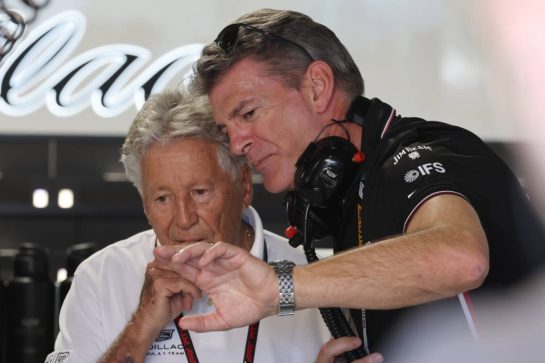 (L to R): Mario Andretti (USA) Cadillac Formula 1 Team Ambassador with Graeme Lowdon (GBR) Cadillac Formula 1 Team, Team Principal.
01.05.2026. Formula 1 World Championship, Rd 4, Miami Grand Prix, Miami, Florida, USA, Sprint Qualifying Day.
- www.xpbimages.com, EMail: requests@xpbimages.com © Copyright: Moy / XPB Images
