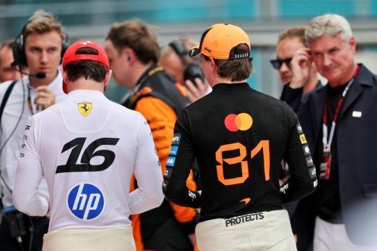(L to R): Charles Leclerc (MON) Scuderia Ferrari with Oscar Piastri (AUS) McLaren F1 Team.
02.05.2026. Formula 1 World Championship, Rd 4, Miami Grand Prix, Miami, Florida, USA, Sprint and Qualifying Day.
- www.xpbimages.com, EMail: requests@xpbimages.com © Copyright: Charniaux / XPB Images