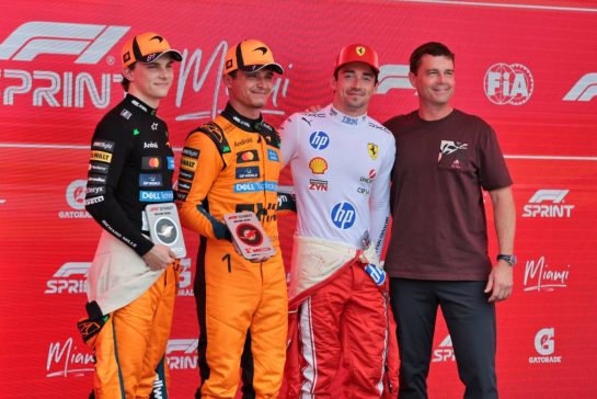 Top three in Sprint parc ferme (L to R): Oscar Piastri (AUS) McLaren F1 Team, second; Lando Norris (GBR) McLaren F1 Team, race winner; Charles Leclerc (MON) Scuderia Ferrari, third; Reid Wiseman (USA) NASA Astronaut.
02.05.2026. Formula 1 World Championship, Rd 4, Miami Grand Prix, Miami, Florida, USA, Sprint and Qualifying Day.
- www.xpbimages.com, EMail: requests@xpbimages.com © Copyright: Moy / XPB Images