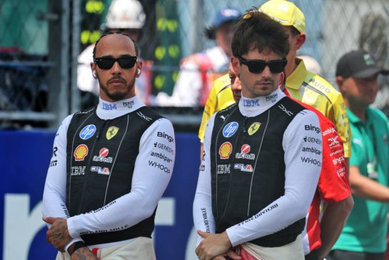 (L to R): Lewis Hamilton (GBR) Scuderia Ferrari and Charles Leclerc (MON) Scuderia Ferrari as the grid pays its respects to Alex Zanardi (ITA).
02.05.2026. Formula 1 World Championship, Rd 4, Miami Grand Prix, Miami, Florida, USA, Sprint and Qualifying Day.
- www.xpbimages.com, EMail: requests@xpbimages.com © Copyright: Moy / XPB Images