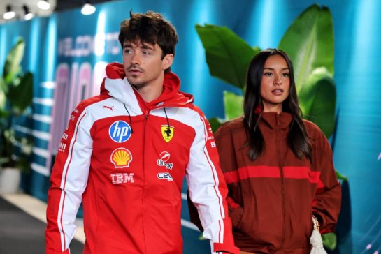 (L to R): Charles Leclerc (MON) Scuderia Ferrari with his wife Alexandra Leclerc (ITA).
03.05.2026. Formula 1 World Championship, Rd 4, Miami Grand Prix, Miami, Florida, USA, Race Day.
- www.xpbimages.com, EMail: requests@xpbimages.com © Copyright: Moy / XPB Images