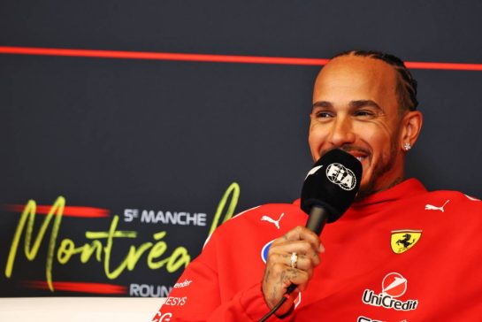 Lewis Hamilton (GBR) Scuderia Ferrari in the FIA Press Conference.
21.05.2026. Formula 1 World Championship, Rd 5, Canadian Grand Prix, Montreal, Canada, Preparation Day.
- www.xpbimages.com, EMail: requests@xpbimages.com © Copyright: Bearne / XPB Images