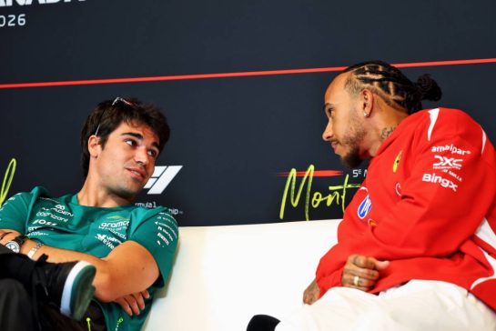 (L to R): Lance Stroll (CDN) Aston Martin F1 Team and Lewis Hamilton (GBR) Scuderia Ferrari in the FIA Press Conference.
21.05.2026. Formula 1 World Championship, Rd 5, Canadian Grand Prix, Montreal, Canada, Preparation Day.
- www.xpbimages.com, EMail: requests@xpbimages.com © Copyright: Bearne / XPB Images