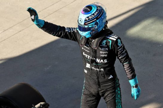 George Russell (GBR) Mercedes AMG Formula One Team celebrates his pole position in Sprint Qualifying parc ferme.
22.05.2026. Formula 1 World Championship, Rd 5, Canadian Grand Prix, Montreal, Canada, Sprint Qualifying Day.
- www.xpbimages.com, EMail: requests@xpbimages.com © Copyright: Batchelor / XPB Images