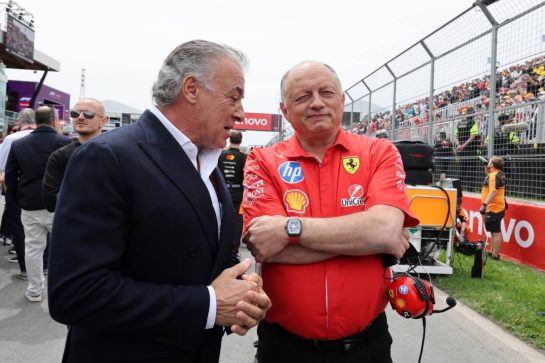 (L to R): Jean Alesi (FRA) with Frederic Vasseur (FRA) Scuderia Ferrari Team Principal on the grid.
23.05.2026. Formula 1 World Championship, Rd 5, Canadian Grand Prix, Montreal, Canada, Sprint and Qualifying Day.
- www.xpbimages.com, EMail: requests@xpbimages.com © Copyright: Moy / XPB Images
