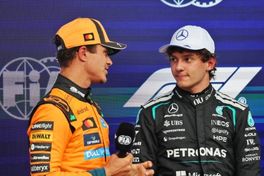 (L to R): Lando Norris (GBR) McLaren F1 Team with Andrea Kimi Antonelli (ITA) Mercedes AMG Formula One Team in qualifying parc ferme.
23.05.2026. Formula 1 World Championship, Rd 5, Canadian Grand Prix, Montreal, Canada, Sprint and Qualifying Day.
- www.xpbimages.com, EMail: requests@xpbimages.com © Copyright: Charniaux / XPB Images