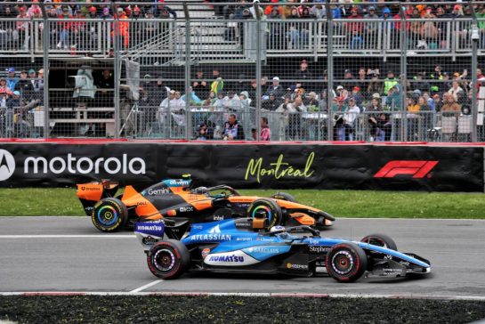 Alexander Albon (THA) Williams F1 Team FW48 and Lando Norris (GBR) McLaren F1 Team MCL40 - leaving the pits.
24.05.2026. Formula 1 World Championship, Rd 5, Canadian Grand Prix, Montreal, Canada, Race Day.
- www.xpbimages.com, EMail: requests@xpbimages.com © Copyright: Moy / XPB Images