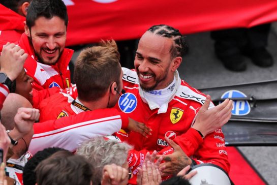 Lewis Hamilton (GBR) Scuderia Ferrari celebrates his second position with the team in parc ferme.
24.05.2026. Formula 1 World Championship, Rd 5, Canadian Grand Prix, Montreal, Canada, Race Day.
- www.xpbimages.com, EMail: requests@xpbimages.com © Copyright: Moy / XPB Images