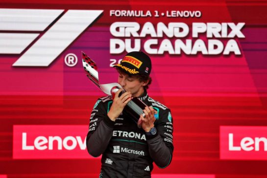 Race winner Andrea Kimi Antonelli (ITA) Mercedes AMG Formula One Team celebrates on the podium.
24.05.2026. Formula 1 World Championship, Rd 5, Canadian Grand Prix, Montreal, Canada, Race Day.
- www.xpbimages.com, EMail: requests@xpbimages.com © Copyright: Moy / XPB Images