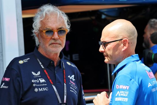 (L to R): Flavio Briatore (ITA) Alpine F1 Team Executive Advisor with David Sanchez (FRA) Alpine F1 Team Executive Technical Director.
05.06.2026. Formula 1 World Championship, Rd 6, Monaco Grand Prix, Monte Carlo, Monaco, Practice Day.
- www.xpbimages.com, EMail: requests@xpbimages.com © Copyright: Batchelor / XPB Images