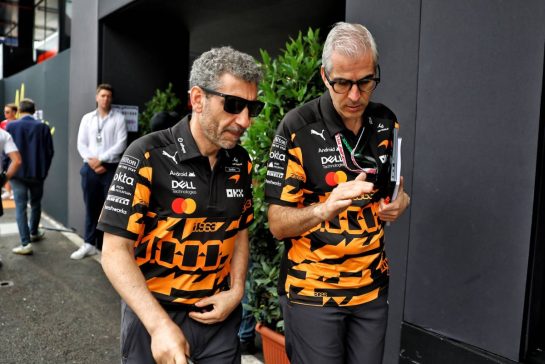 (L to R): Andrea Stella (ITA) McLaren F1 Team Team Principal with Alessandro Alunni Bravi (ITA) McLaren F1 Team Chief Business Affairs Officer.
05.06.2026. Formula 1 World Championship, Rd 6, Monaco Grand Prix, Monte Carlo, Monaco, Practice Day.