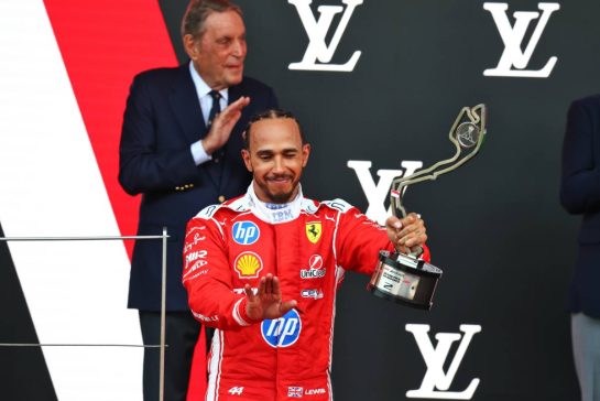 Lewis Hamilton (GBR) Scuderia Ferrari celebrates his second position on the podium.
07.06.2026. Formula 1 World Championship, Rd 6, Monaco Grand Prix, Monte Carlo, Monaco, Race Day.
- www.xpbimages.com, EMail: requests@xpbimages.com © Copyright: Bearne / XPB Images